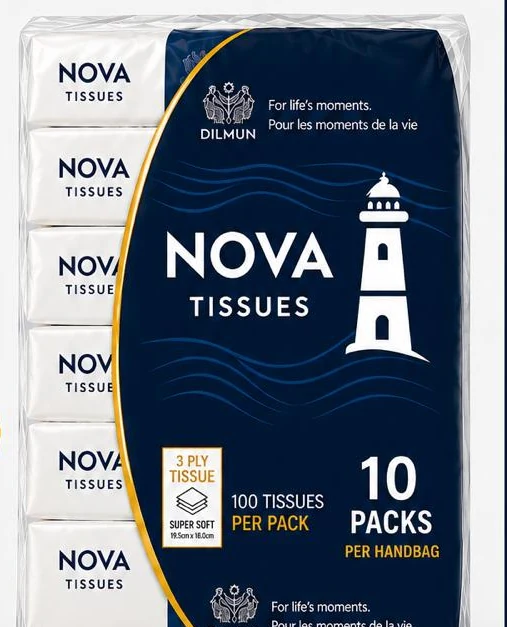 Nova premium 3-ply facial tissues — 10-pack handbag