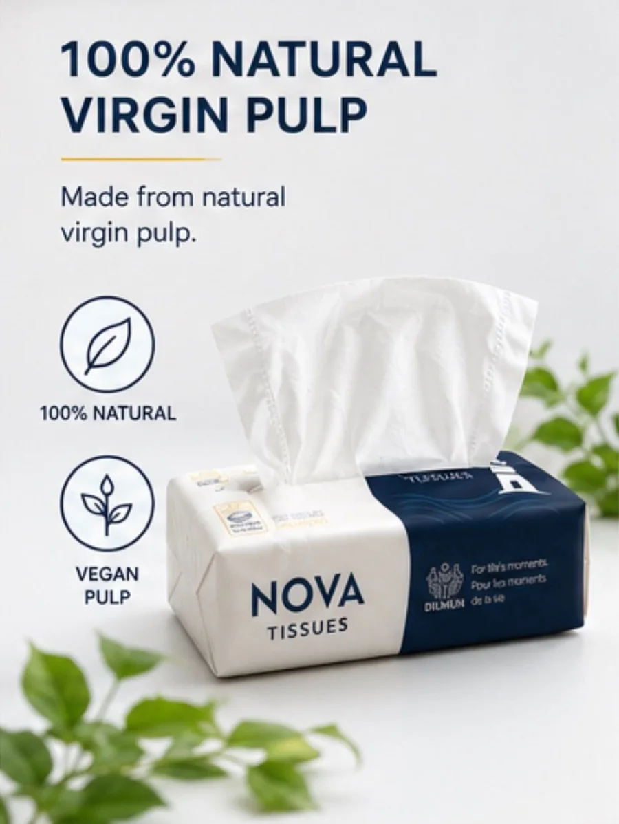 Nova Tissues made from 100% natural virgin pulp